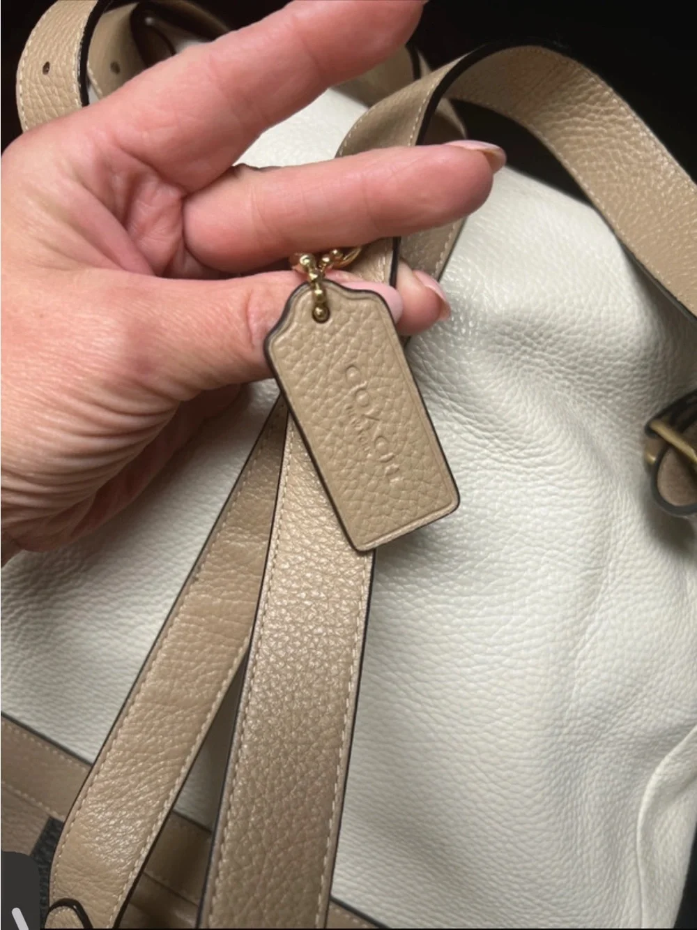 Coach Two-Tone Pebbled Leather Backpack in Beige and White